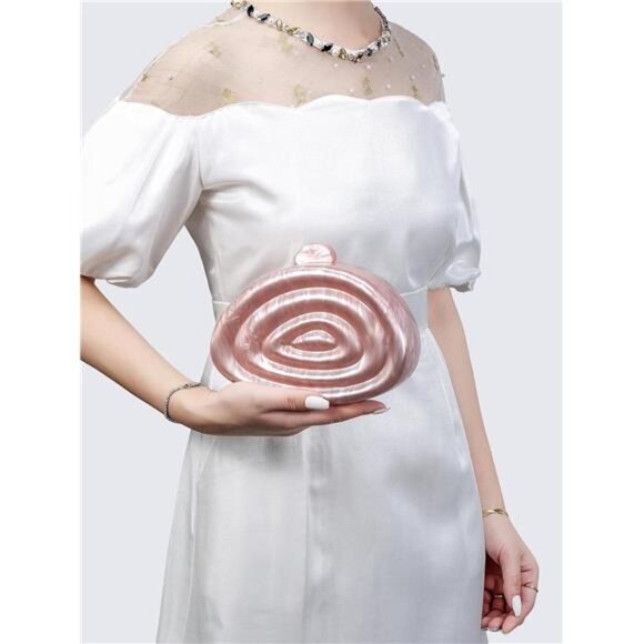 Shell Acrylic Evening Clutch – Elegant Wedding & Party Purse with Chain - Picture 2 of 4